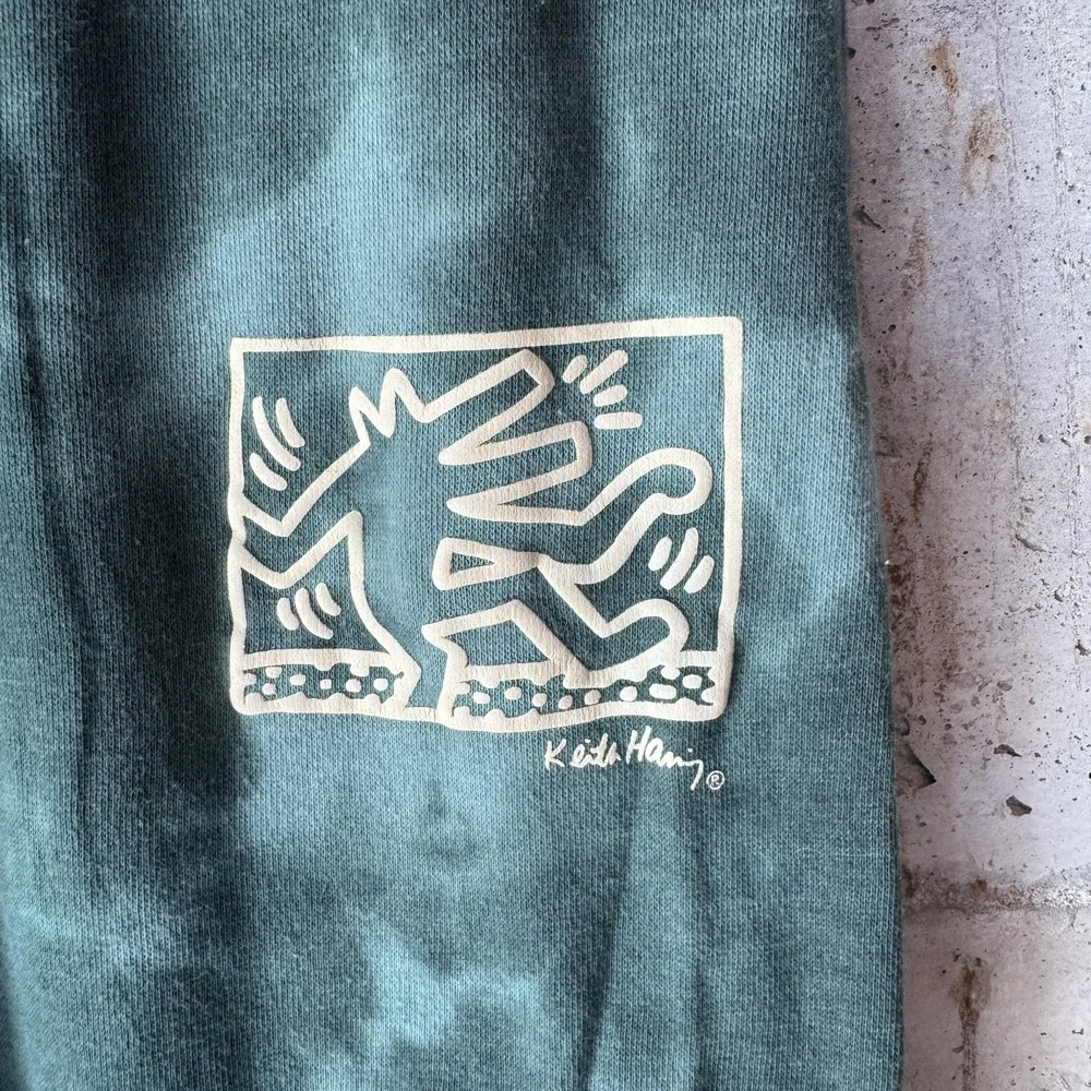 Keith Haring‎ Sweatpants Mens Small Green Graphic Art Logo Fleece Joggers